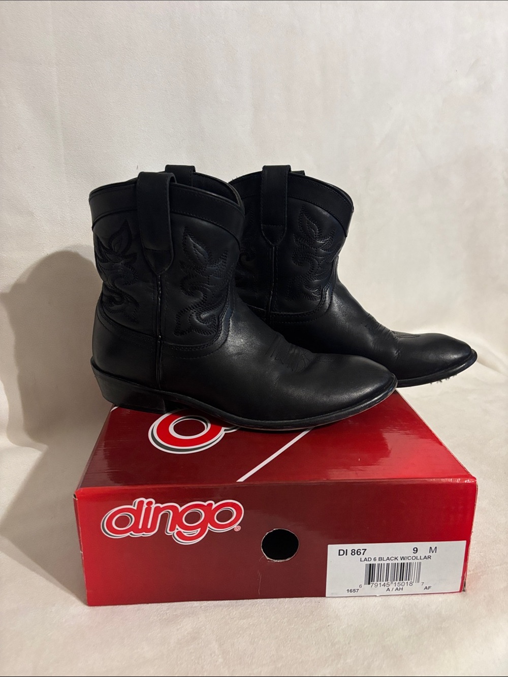 dingo Black Women's Western Ankle Booties with Embroidered Shaft